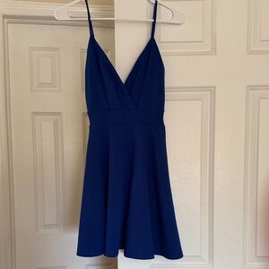 Lulu's Royal Blue Spaghetti Strap V-Neck Mini Dress